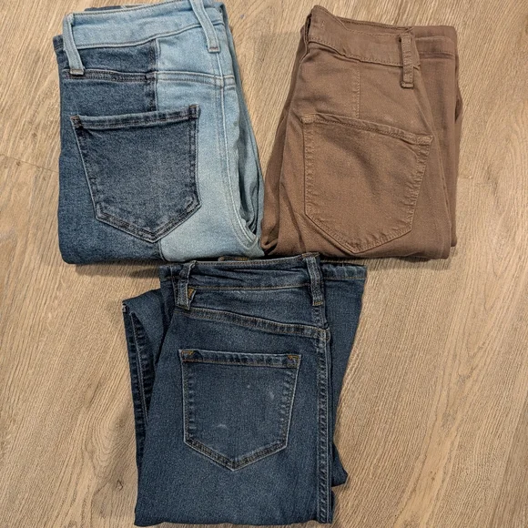 Fashion Nova Flare Bell Bottom Jeans- Two Tone, Dark Blue, Brown Size 0 Stretch - Picture 1 of 6